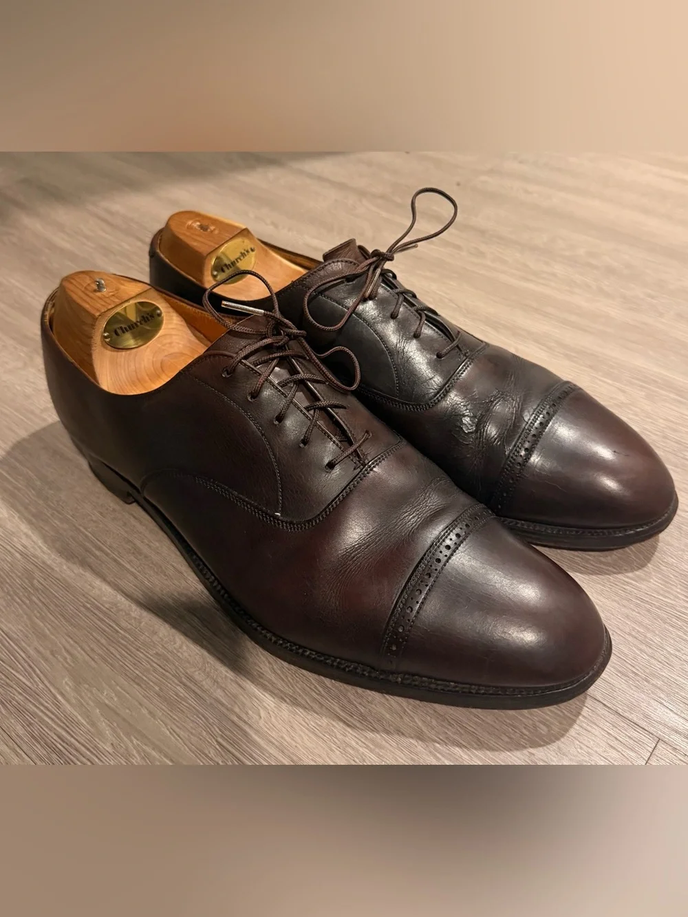 Vintage Brooks Brothers English Churchs Cap Toe Oxfords Brown Sz 9D US, 42D EU